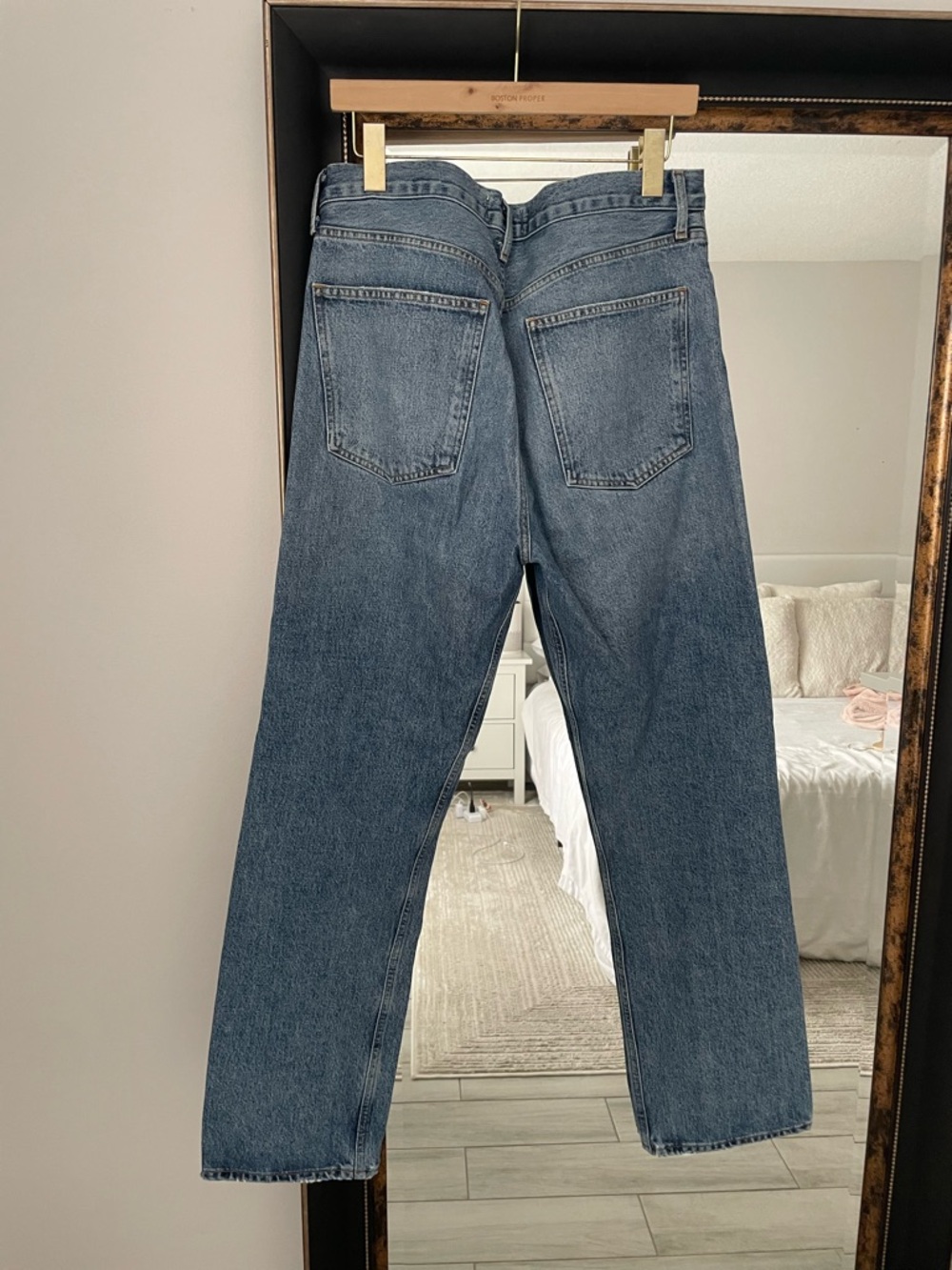 Agolde Button-Front High Rise Straight Leg Jeans in Medium Blue - Picture 5 of 6